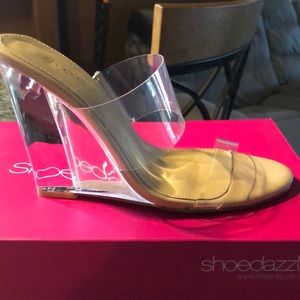 Nude clear wedge heel